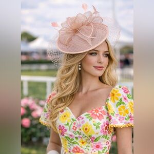 Elegant Light Blush Pink KY Oaks Derby Tea Easter Church Fascinator Hat Veil Net